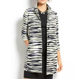 ANN TAYLOR navy blue Zebra Print Jacquard Topper Coat Women’s Size Large